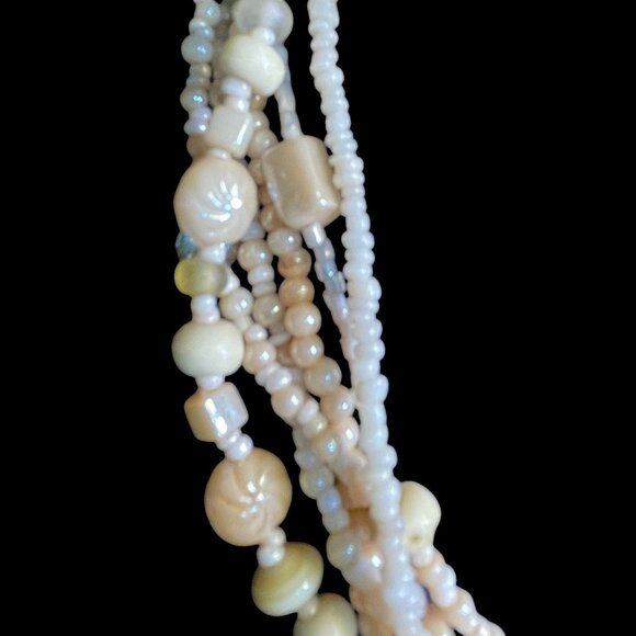 Multi Strand Carved Shell Bead Necklace Boho Beach Layered Cream Chunky Beads - Picture 5 of 7